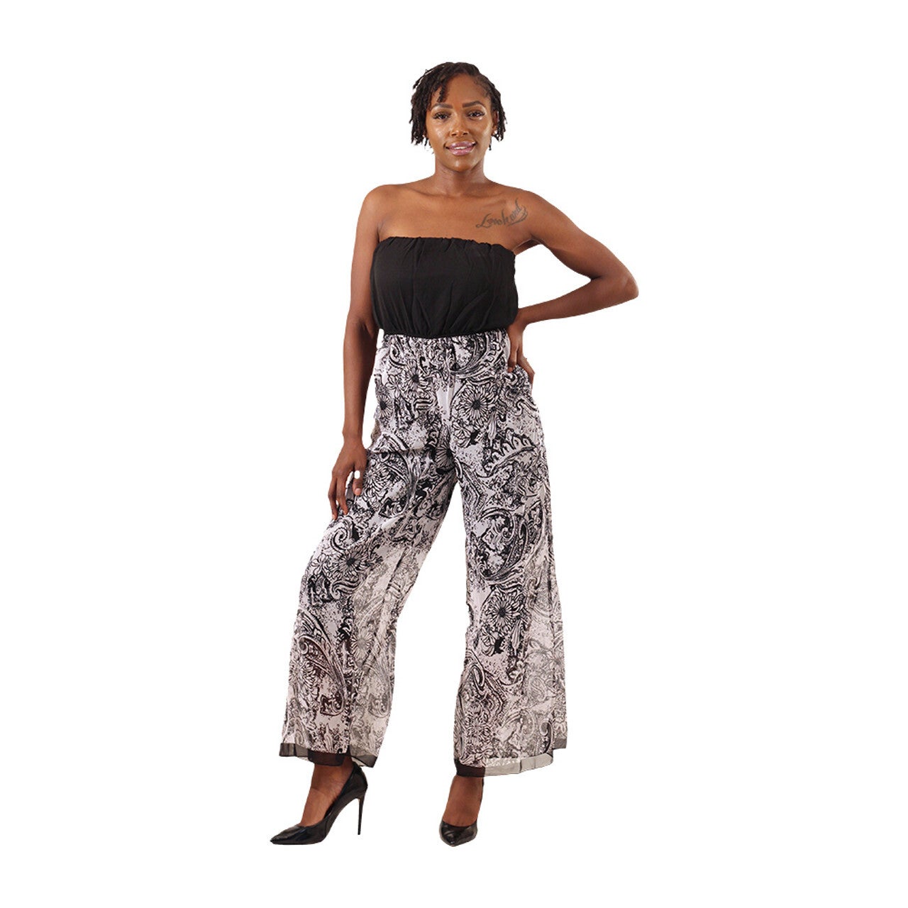 Black and white print jumpsuit top